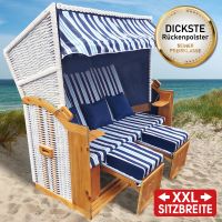 Strandkorb 3-Sitzer + Schutzhülle - Hellblau/Gestreift