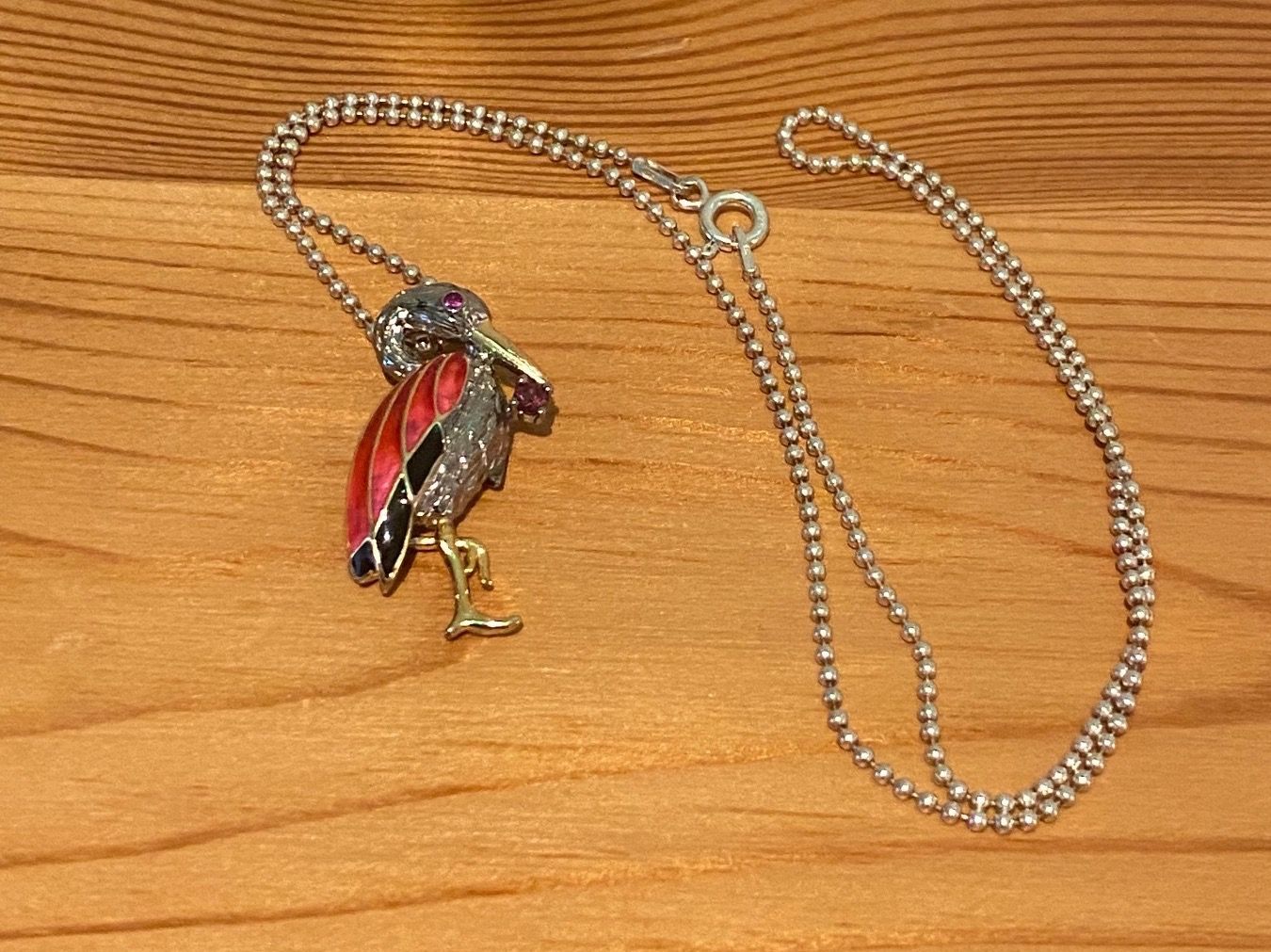 Anhänger: Silber Anhänger Storch mit Emaille – Neu (gemäss Beschreibung) aus Luzern von S.Kern01 2