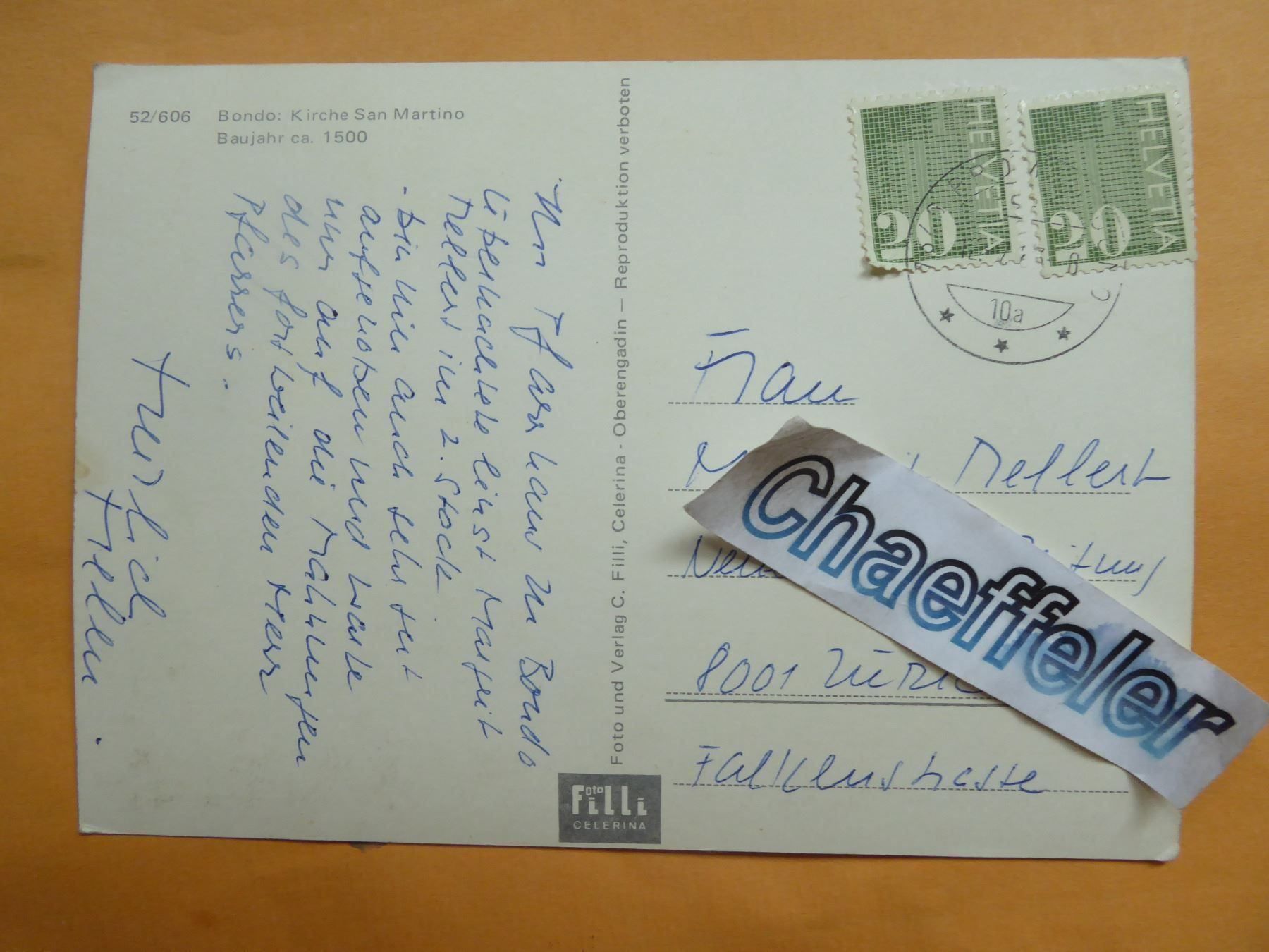 Cartoline postali: 52/606 Bondo: Kirche San Martino – Usato da Zürich venduto da Chaeffeler 1