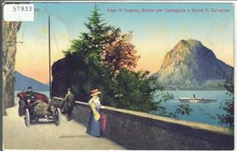 Lago di Lugano - Strade per Castagnola - Auto - animee Litho