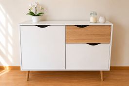 Modernes Sideboard Weiss/Eiche 99 cm