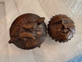 Holzschalen mit Deckel 2er Set handgeschnitzt 