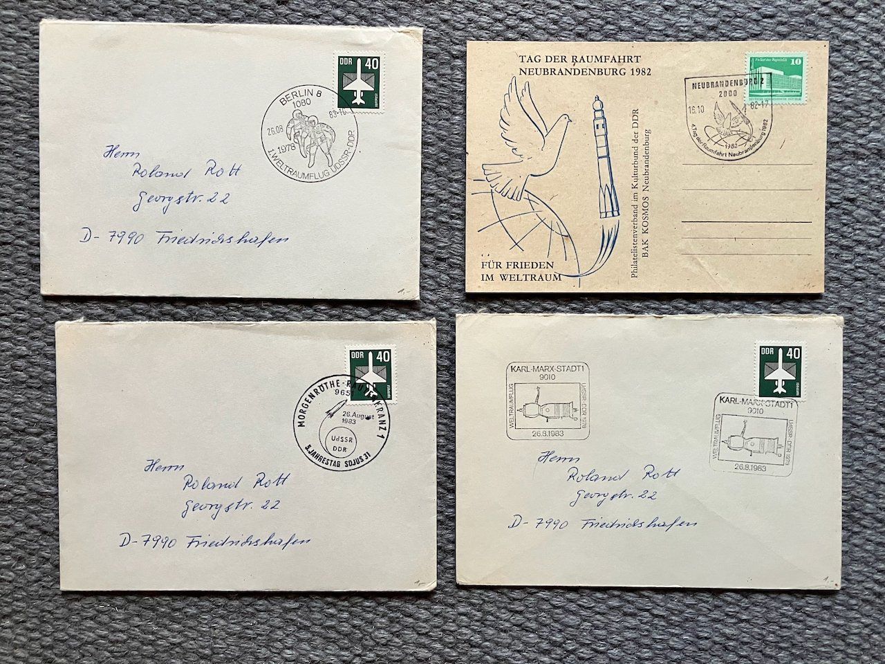 Tutti i francobolli: 4 Belege Raumfahrt DDR 1982/83 – Usato da Nesslau venduto da zueri6