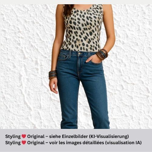 Marc Cain Top: Top  Marc Cain Strick Leo-Muster schwarz-braun Bund hellblau – Usato da Lütisburg venduto da evakr 5