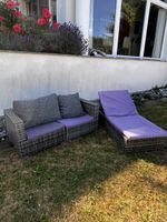 Gartensofa Rattansofa mit Liege & Kissen Anthrazit Lilla