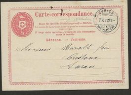 1872  5 Rp. Ganzsachen von Zürich nach Aarau