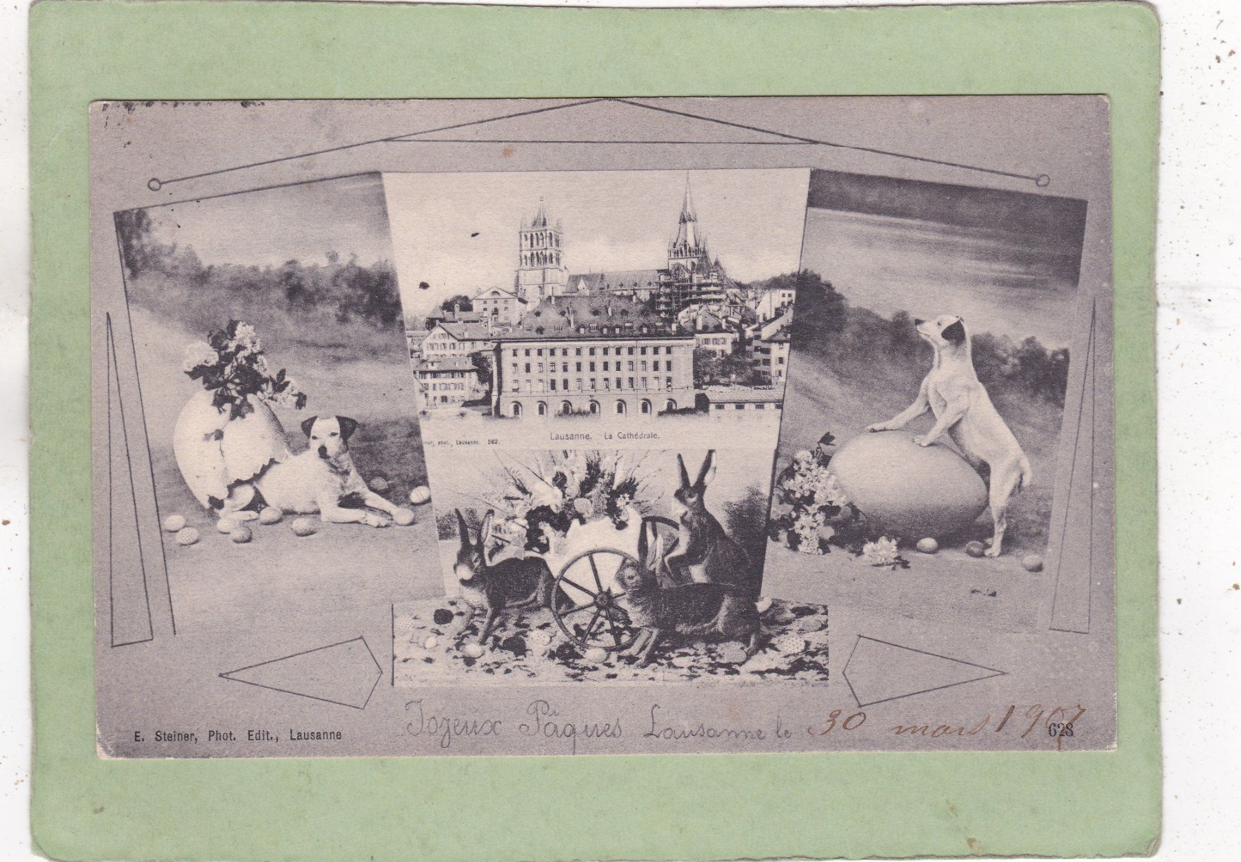 Cartoline postali: Lausanne Joyeux  Pâques 1907 – Usato da Herisau venduto da Lisegrat2008