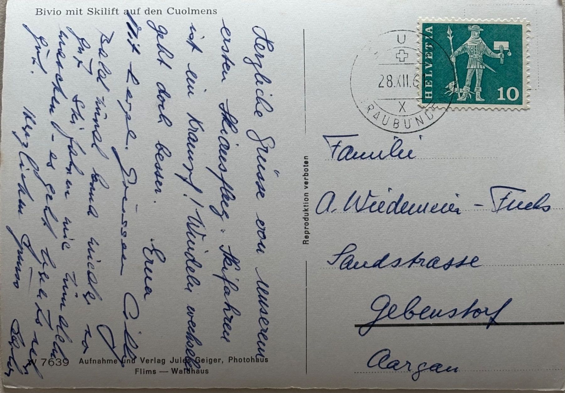 Cartoline postali: Bivio, Ski, Wintersport – Usato da Frauenfeld venduto da Merk52 1