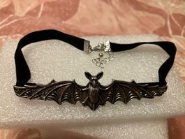 Stilvolle Vintage fledermaus Choker Halskette schwarzer Samt