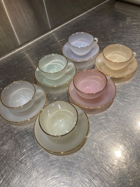 Lot 6 Tasses + 6 Soucoupes Arcopal Vintage Voitures Anciennes, Rétro Années 70