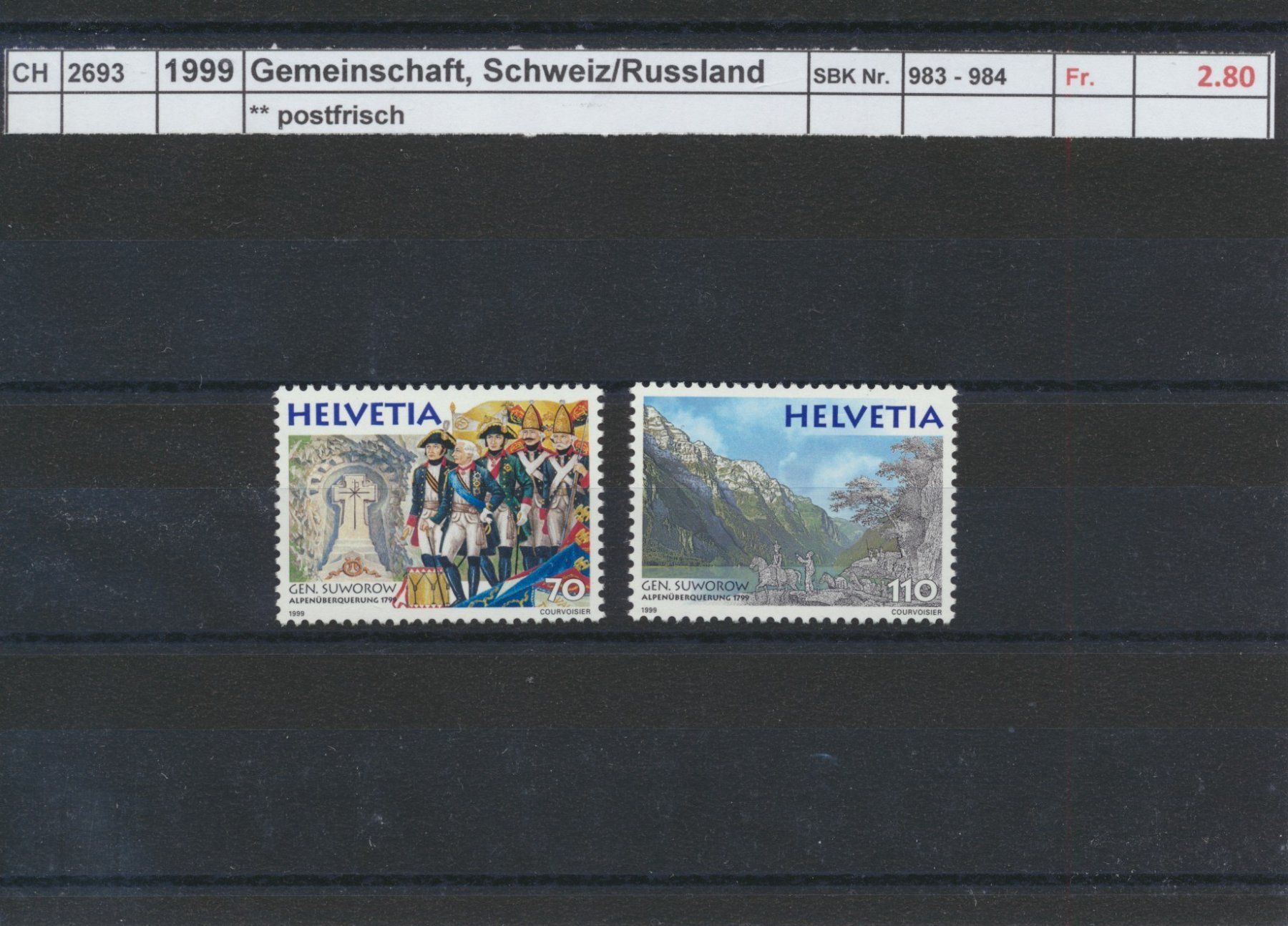 Tutti i francobolli: 1999 Gemeinschaft, "Schweiz / Russland", ** postfrisch – Nuovo (secondo la descrizione) da Winterthur venduto da Zupogeru