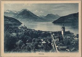 Vitznau, edler Kupferdruck, blau