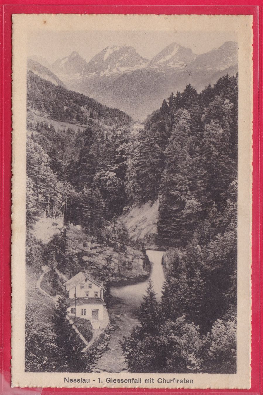 Ansichtskarten: NESSLAU - 1. GIESSENFALL MIT CHURFIRSTEN, 18.8.1918 – Gebraucht aus Oberrieden von Gebirgsstelze