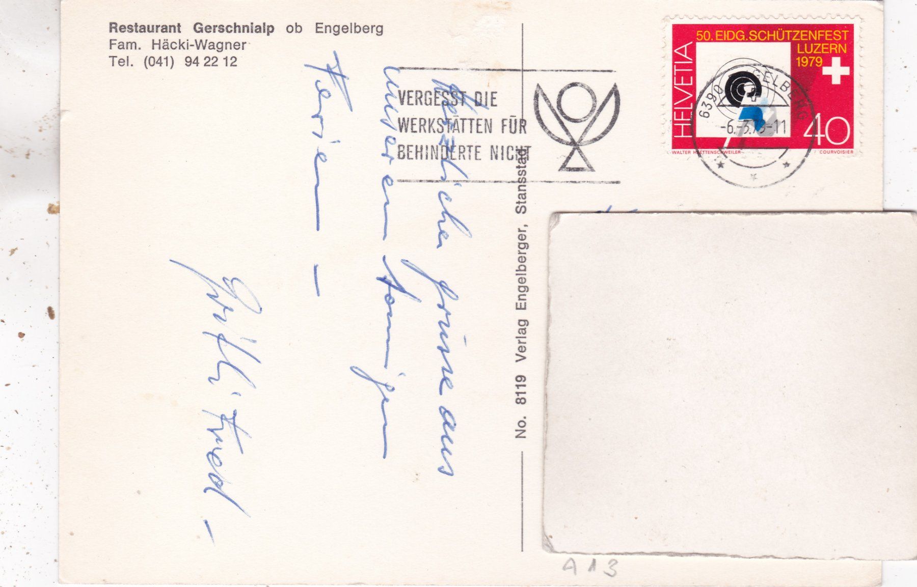 Ansichtskarten: Restaurant Gerschnialp ob Engelberg 1979 – Gebraucht aus Herisau von Lisegrat2008 1