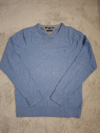 Pull col V Tommy Hilfiger Pima Cotton Cachemire bleu 