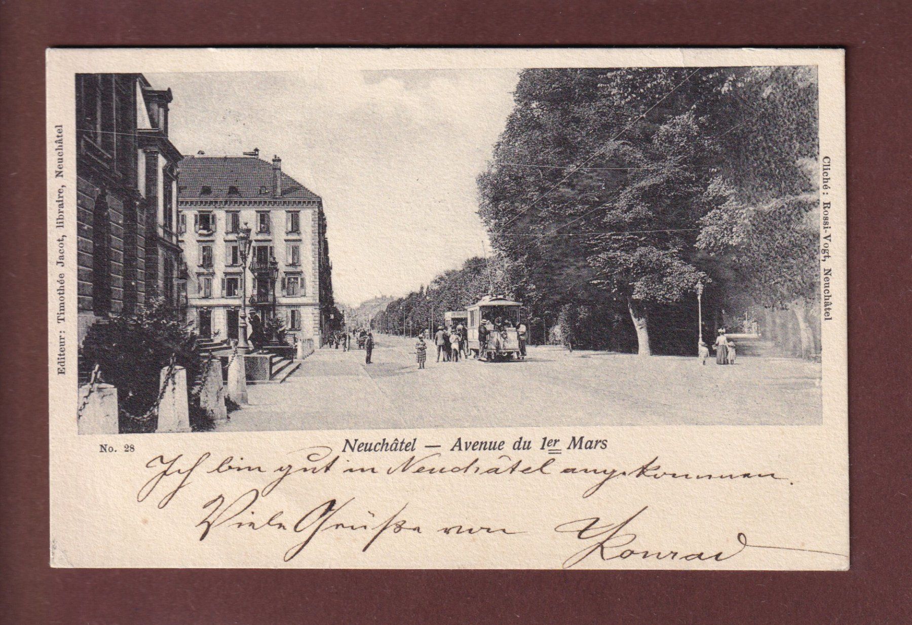 Cartoline postali: NEUCHÂTEL - Avenue du 1er Mars - Tram - 1901 – Usato da Pully venduto da nicecards