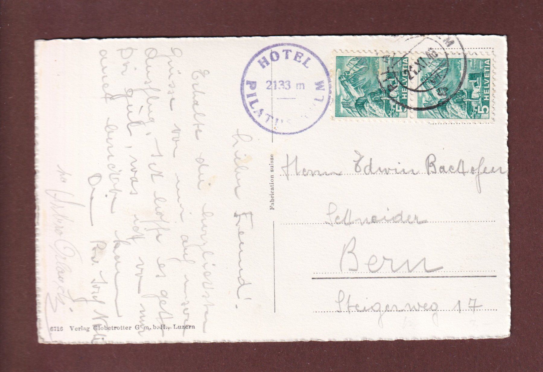 Cartoline postali: PILATUSBAHN - Eselwand - 1946 – Usato da Pully venduto da nicecards 1