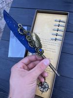 Federkiel Set Edelfüller blau mit Zubehör neu