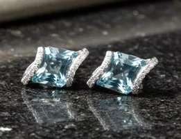 Silber 925 Ohrringe mit Aquamarin, Ozeanblua & elegant - Neu