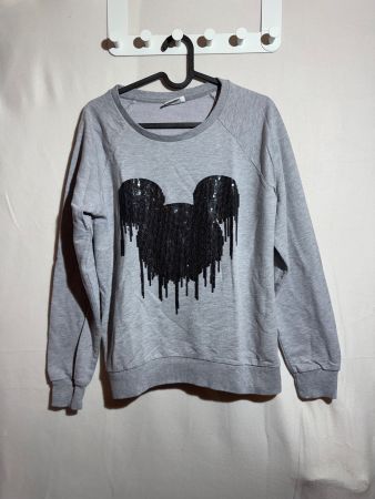 Grauer Pullover mit Pailletten Micky Maus von Disney Gr. L