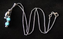 Rhodinierte Silber 925 Halskette Türkisimitat 42 cm