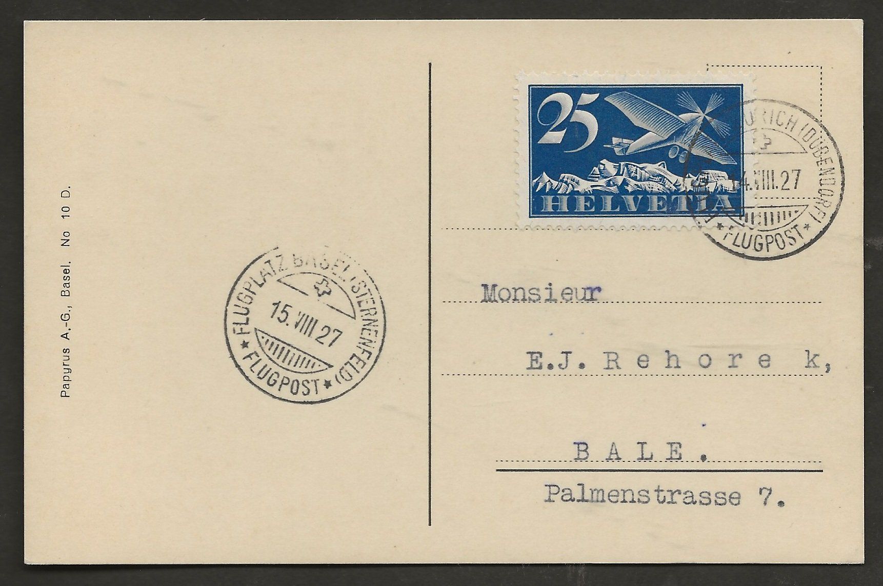 Tutti i francobolli: Flugpost Schweiz 1927 Zürich Basel Luftpost – Usato da Au ZH venduto da xelagreb01