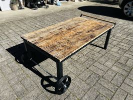 Salontisch auf Rädern, Holz/Metall, Vintage-Look Industrie