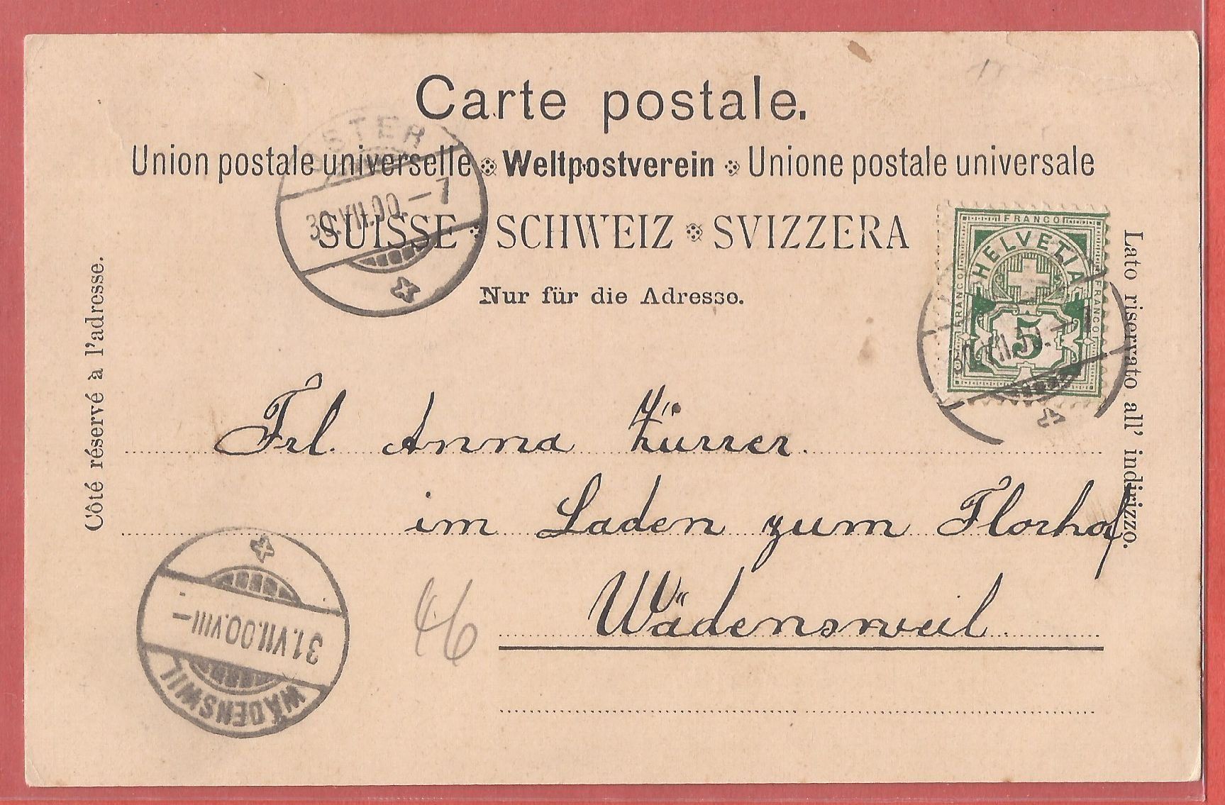 Cartoline postali: Uster - Sternenplatz - 1900 – Usato da Fislisbach venduto da Porano 1