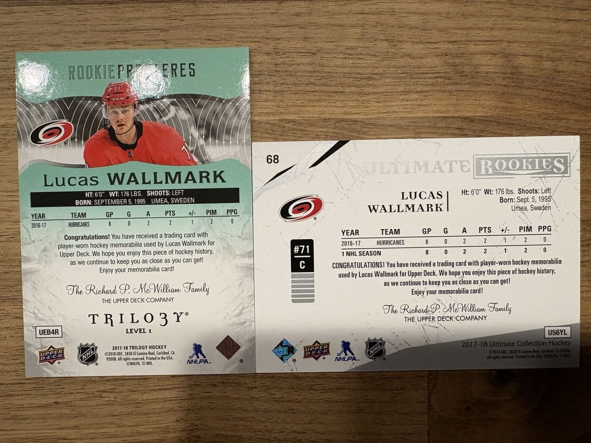 NHL Sammelbilder & Trading cards: 2 x Game Jersey Card Lucas Wallmark – Neu (gemäss Beschreibung) aus Uttigen von Brainbug 1