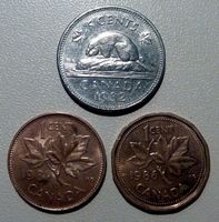 Canada, 5 Cents nickel, 1 Cent copper, 1981-1986, 3er Lot