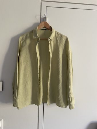 Massimo Dutti 100% linen shirt pale lime green