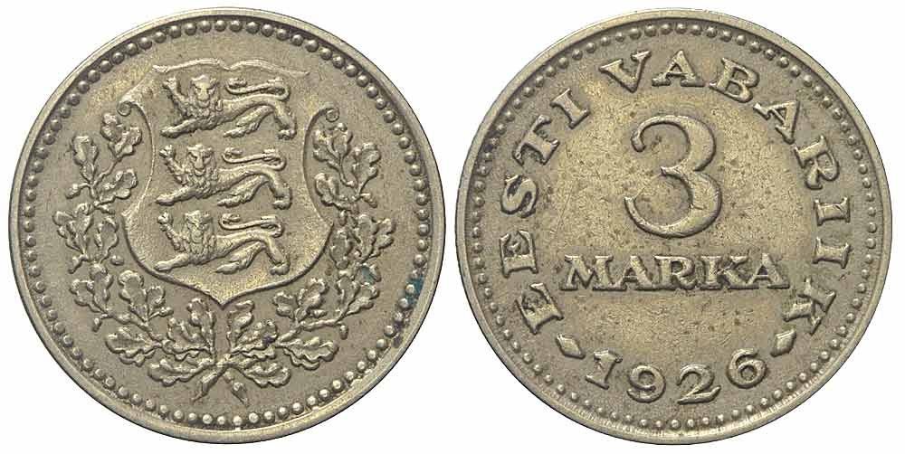 Toutes les monnaies: Estland, 3 Marka 1926 – D'occasion à Chiasso par Novamarketing