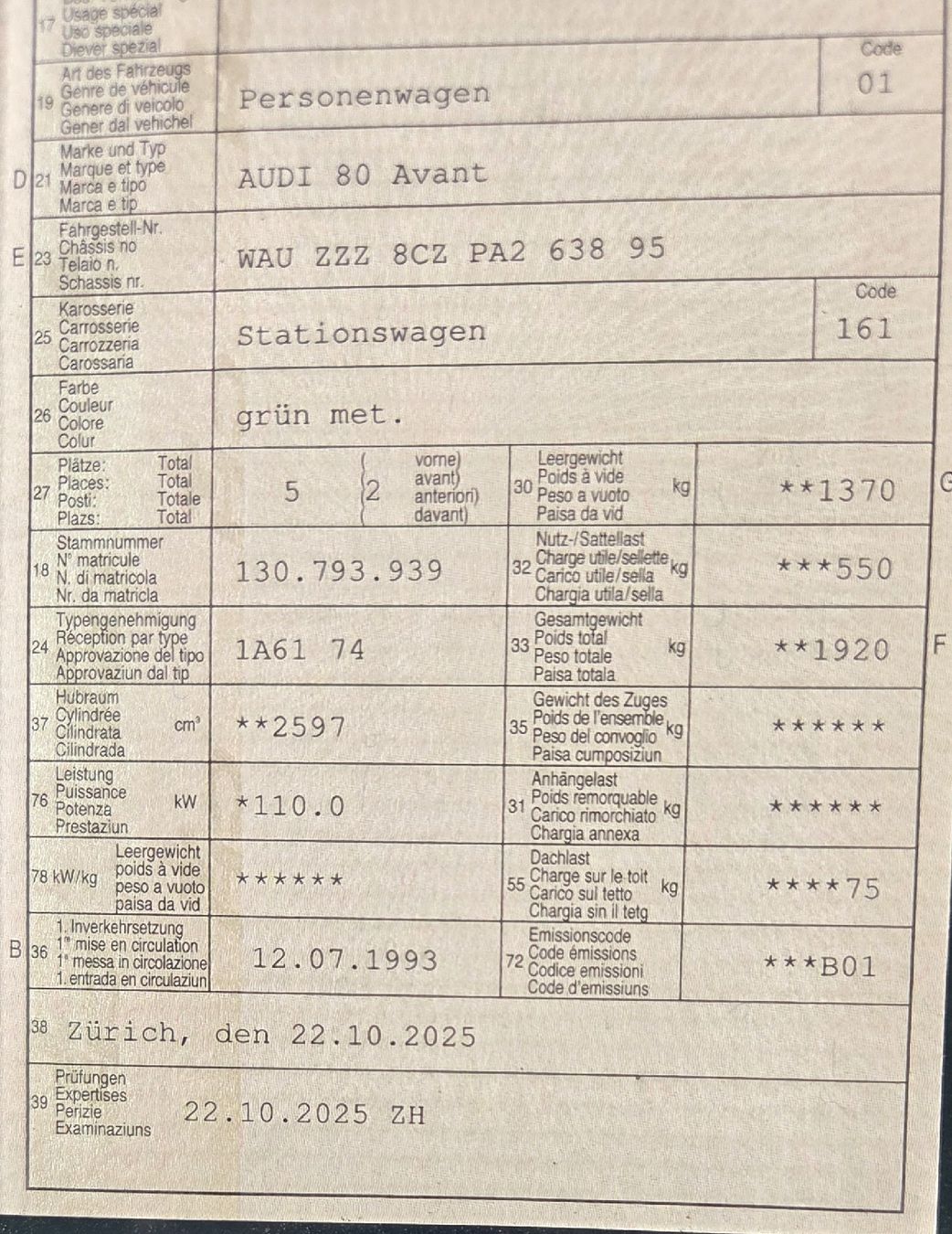Automobili: AUDI 80 Avant  – Difettoso da Weisslingen venduto da Abcufve69 3