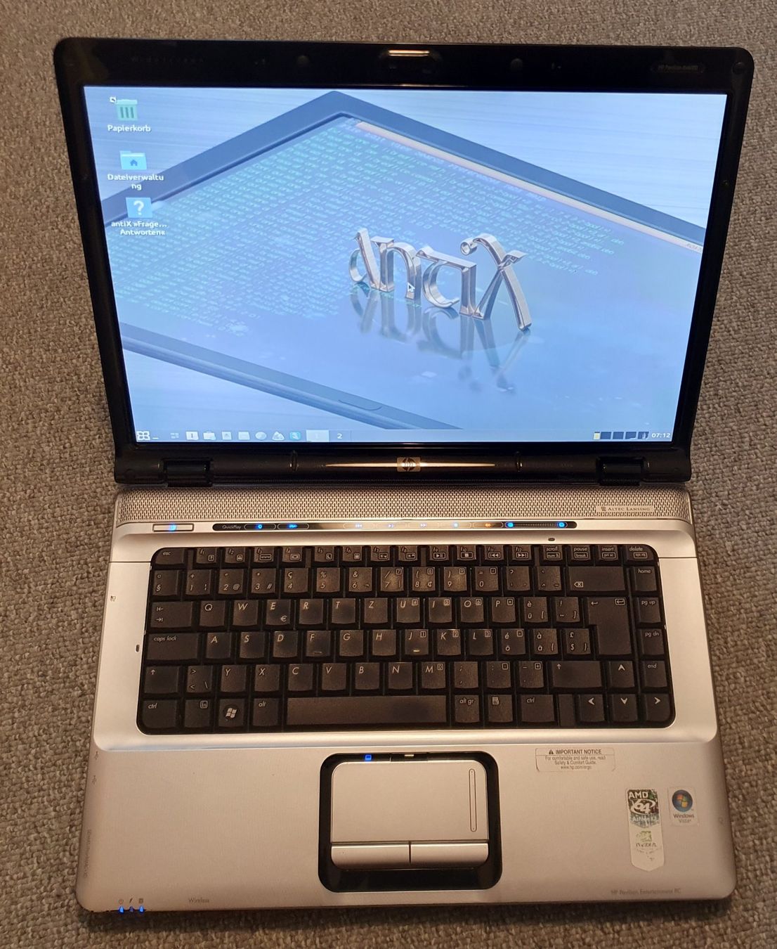 Hewlett Packard Notebook: HP Pavilion DV 6700, Antix Linux, Nvidia Geforce 7150M – Usato da Winterthur venduto da E-Frosch