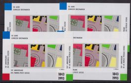 4 x VIGNETTE, 150 JAHRE SCHWEIER BRIEFMARKEN, 1943 - 1993 **