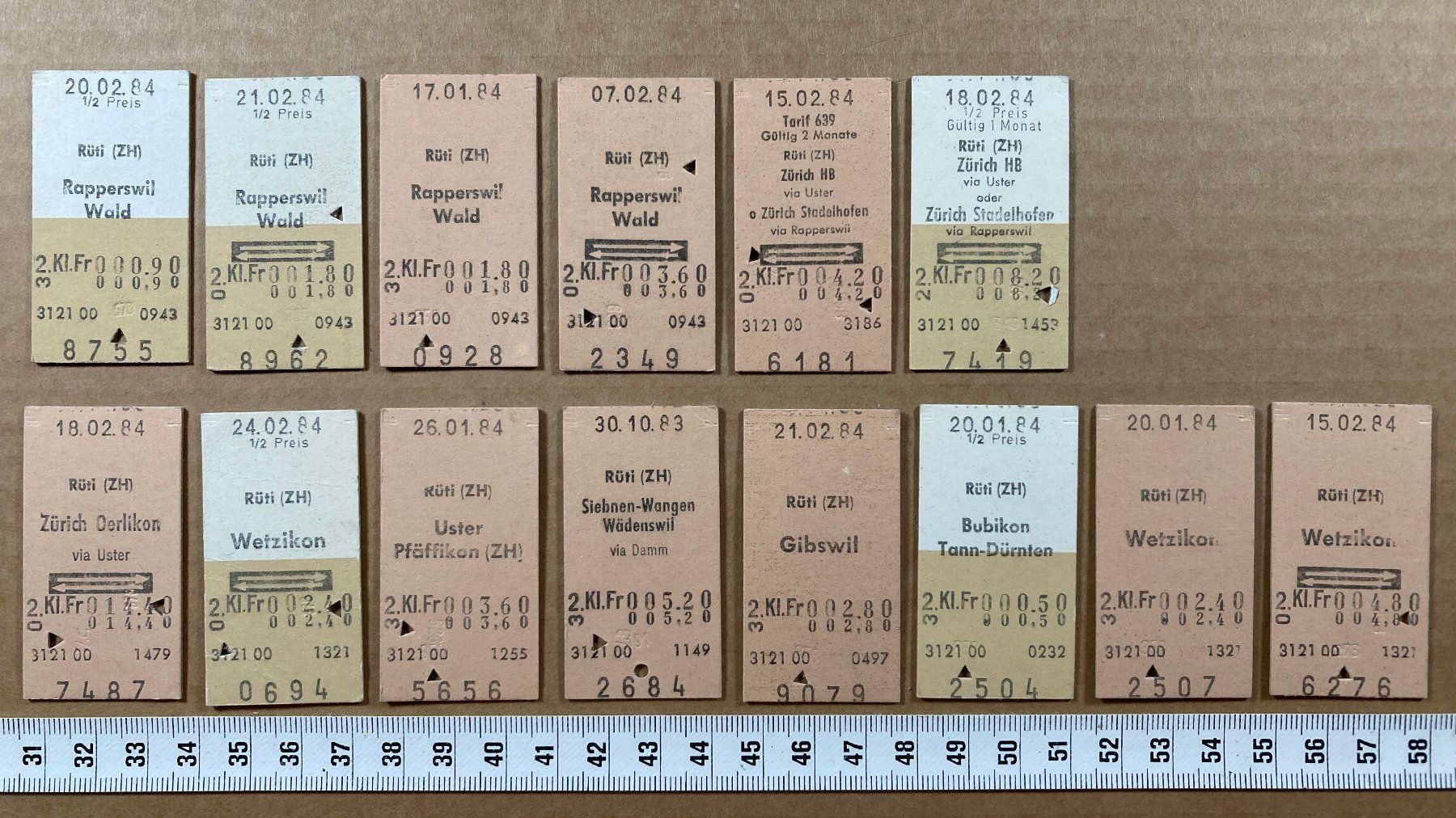 Billets: Rüti ZH, 14 Edmondsonsche Bahn Billette, SBB – D'occasion à Lenzburg par fh1