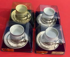 4 Stück Mokkatassen in Zinnuntersatz