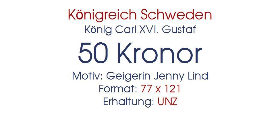 Banknoten: 50 Kronor Schweden UNZ – Neu (gemäss Beschreibung) aus Flamatt von samowarow 1