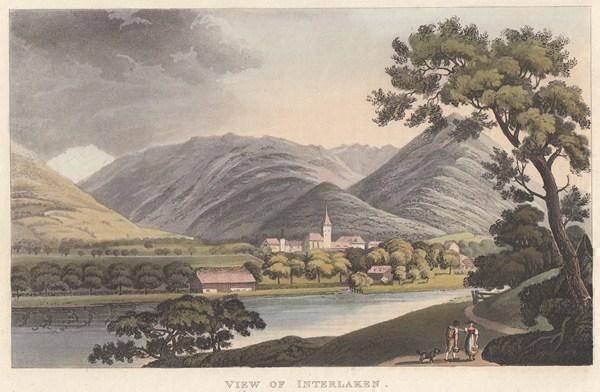 Incisioni: INTERLAKEN, ALTKOLORIERTE AQUATINTA 1821 – Antico da Grüningen venduto da Kartensammler 1