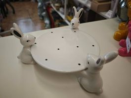 Plattenteller / Kuchenplatte Hase Schwarz / Weiss Keramik