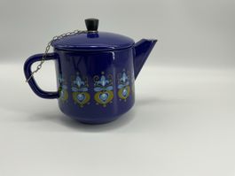 Blaue Emaille Teekanne Retro Vintage 70er Jahre Dekor