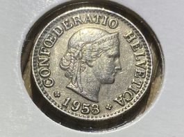 Schweiz 10 Rappen 1953 B in Münzrähmchen vzgl  II/II