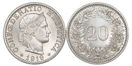 20 Rappen von 1919 (unzirkuliert bis Stempelglanz)