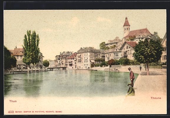 Cartoline postali: AK Thun, Teilansicht mit Kirche am See – Usato da Berlin venduto da bartko-reher