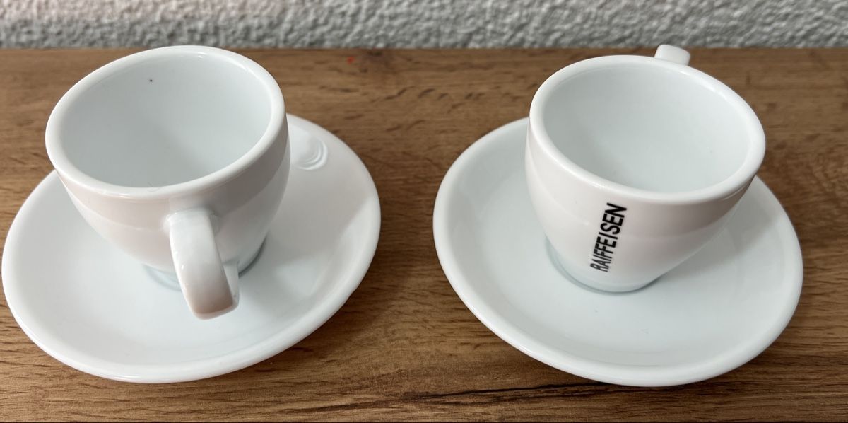 Tazze: 2 Raiffeisen Espressotassen mit Unterteller – Nuovo (secondo la descrizione) da Rebstein venduto da gimmma 3