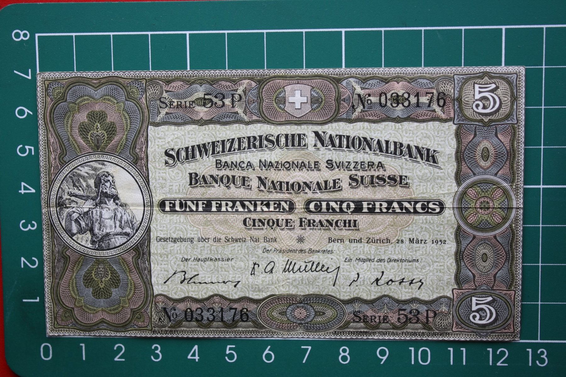 Banconote: schweizer wilhelm tell banknote 5 franken 1952 – Usato da Laupen BE venduto da Gufi57