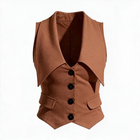 Shein Vest Brown Button Front Collared Size M New