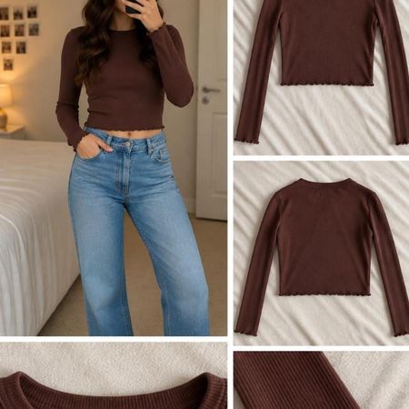 Bershka Women's Brown Crop-top