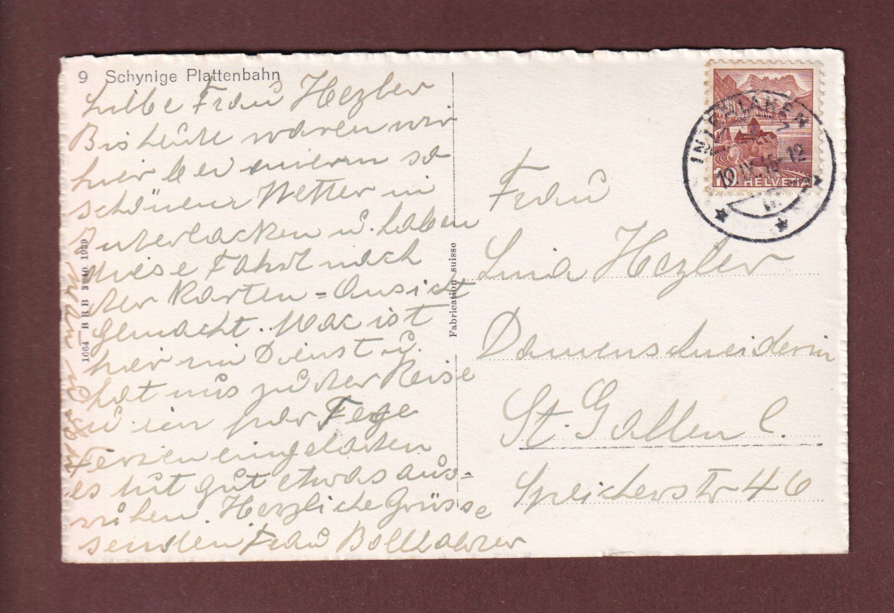 Cartes postales: SCHYNIGE PLATTE BAHN - 1946 – D'occasion à Pully par nicecards-shop 1