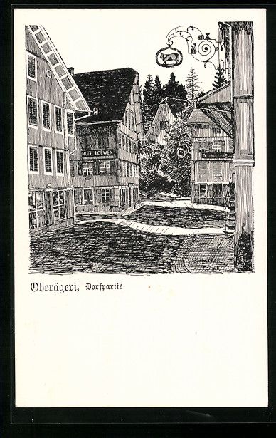 Cartoline postali: Oberägeri, Strassenpartie mit Hotel Loe – Usato da Berlin venduto da bartko-reher